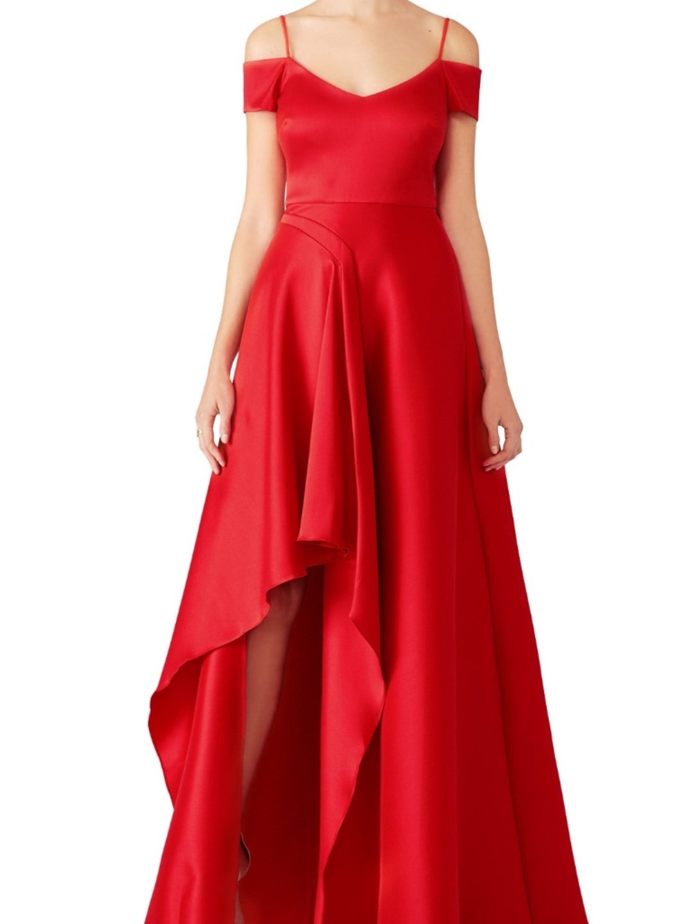 Badgley Mischka Red Asymmetrical Gown Maxi Dress Ruffle - Size 8